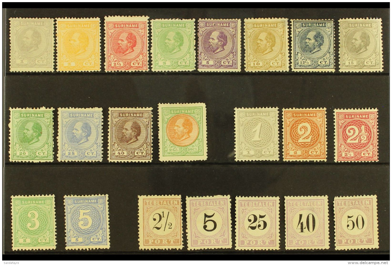 SURINAM 1873-1890 KING WILLIAM III Mint &amp; Unused Selection On A Stock Card. Includes 1873 Definitive Range... - Andere & Zonder Classificatie