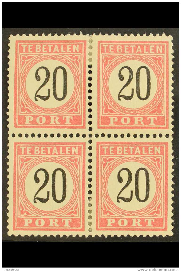 NETHERLANDS INDIES POSTAGE DUES 1882-88 20c Black &amp; Rose Perf 12&frac14; BLOCK Of 4 Containing Se-tenant One... - Andere & Zonder Classificatie