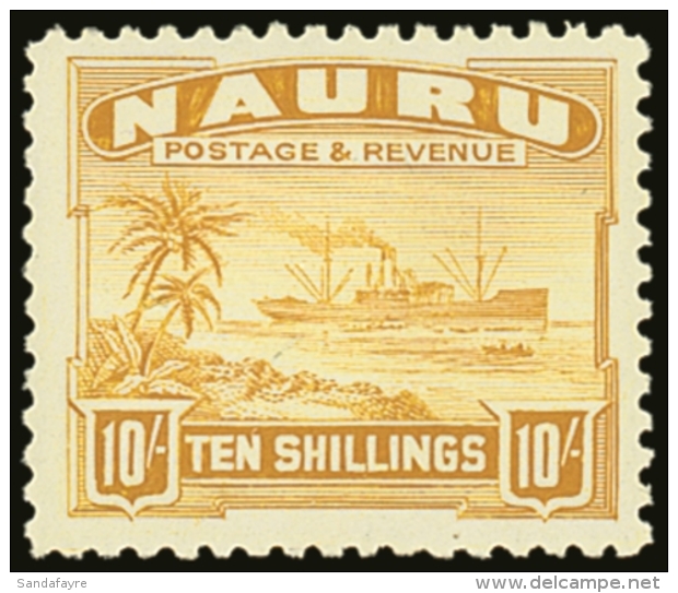 1927 10s Yellow Freighter, On Shiny Paper SG 39B, Very Fine Mint.  For More Images, Please Visit... - Nauru