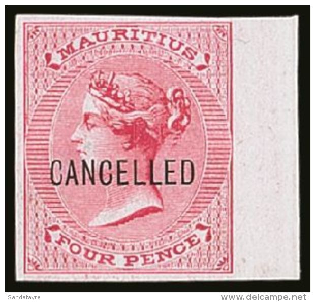 1863 4d Rose De La Rue (SG 62) IMPERFORATE PROOF OPT'D "CANCELLED" On White Card With 4 Good Margins (selvage At... - Mauricio (...-1967)