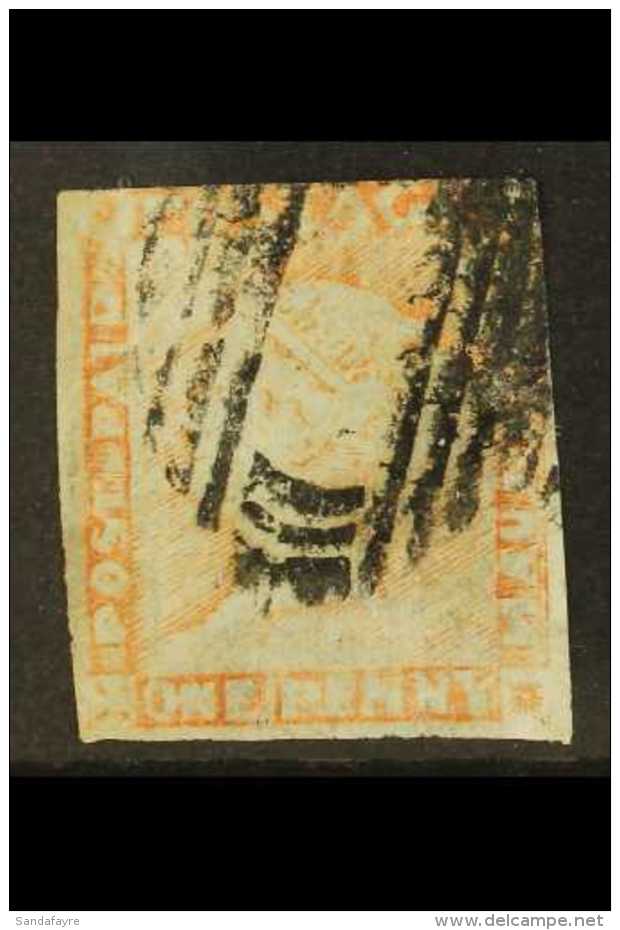 1848-59 1d Red On Yellowish Or Grey Paper, With Worn Impression, SG 16, Used With Three Margins, Badly Thinned.... - Mauritius (...-1967)