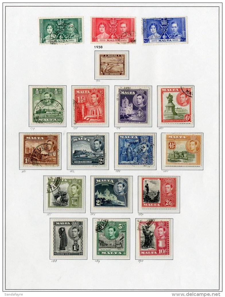 1937-53 COMPLETE KGVI COLLECTION  On Pages. Mixed Mint &amp; Used, Complete From Coronation To 1953 Issued Defins,... - Malta (...-1964)