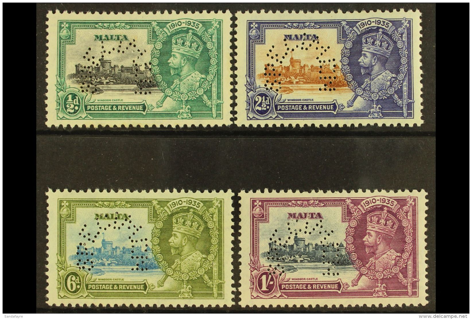 1935 Silver Jubilee Set Complete, Perforated "Specimen", SG 210s/213s, Very Fine Mint Part Og. (4 Stamps) For More... - Malta (...-1964)