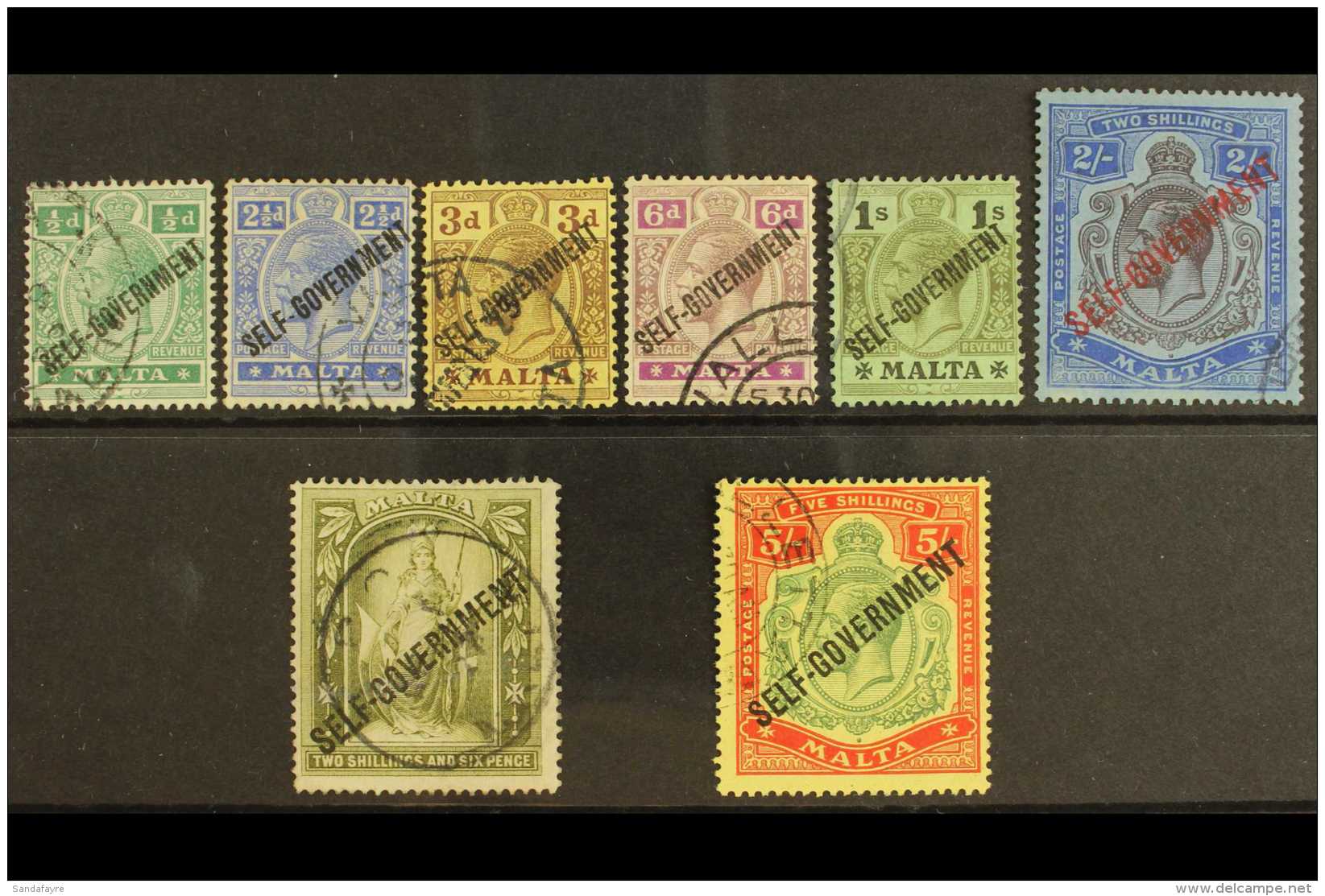 1922 Geo V Set Complete To 5s, Wmk MCA,  Ovptd "Self-Government", SG 106/11, Very Fine Used. Scarce Set. (8... - Malta (...-1964)