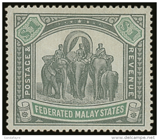 FEDERATED MALAY STATES 1900-1 $1 Green &amp; Pale Green, Wmk Crown CC, SG 23, Fine Mint. For More Images, Please... - Sonstige & Ohne Zuordnung