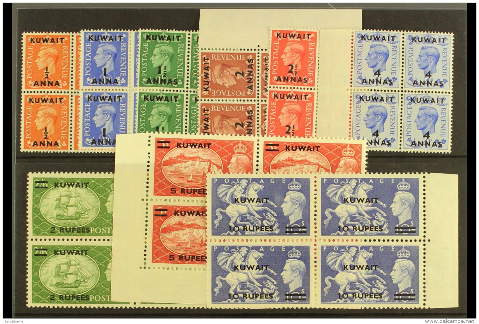 1950-4 KGVI GB Overprints Set In BLOCKS OF FOUR, SG 84/92, Fine, Never Hinged Mint (9 Blocks). For More Images,... - Kuwait