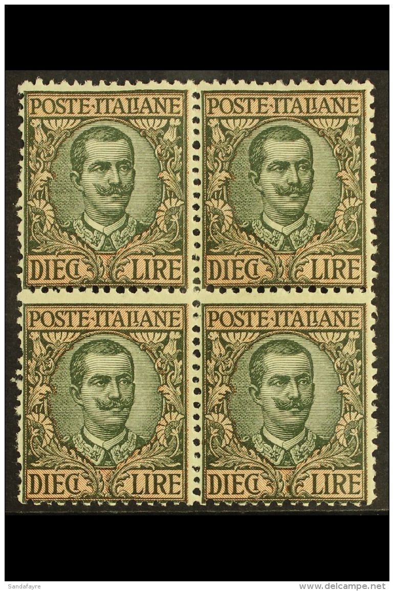 1910 10L Sage- Green And Pale Rose, Sass 91, Fine Never Hinged Mint BLOCK OF 4, Perfs At Left A Little Rough.... - Non Classificati