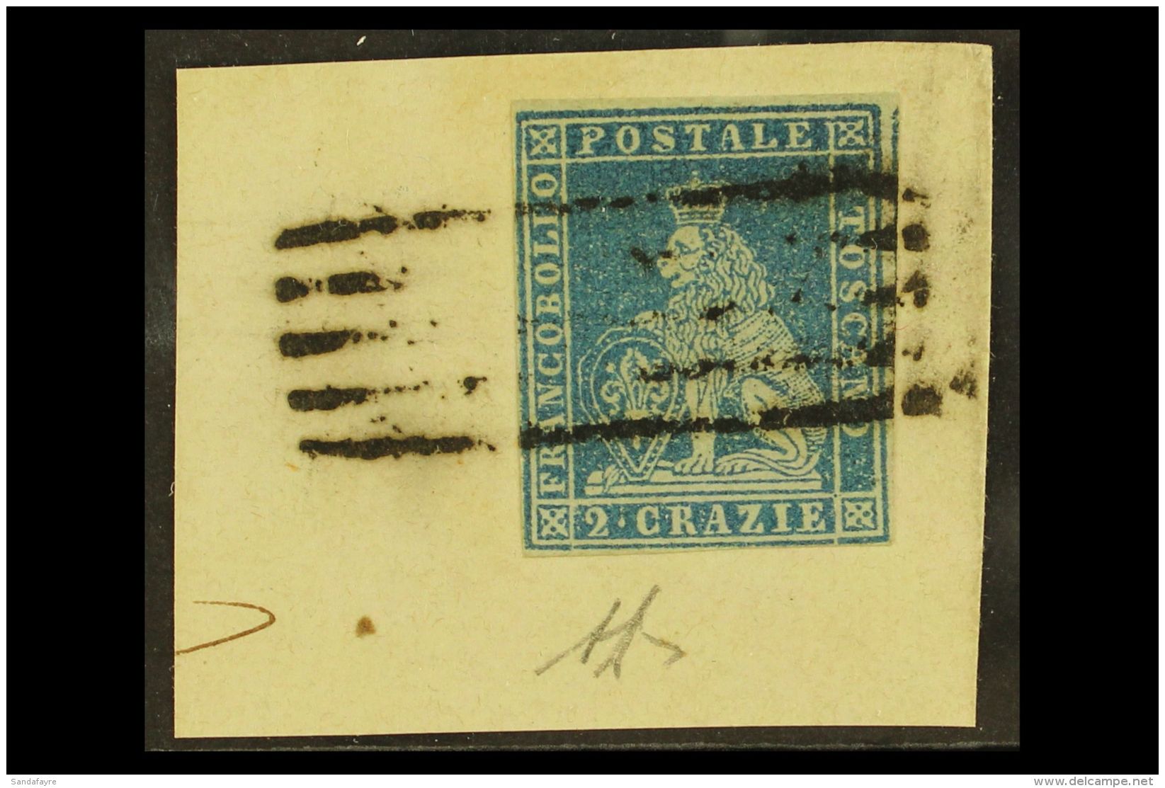 TUSCANY 1851 2cr Bright Blue On Grey Paper,Sass 5, Very Fine Used On Piece With Clear Margins All Round. Signed... - Zonder Classificatie