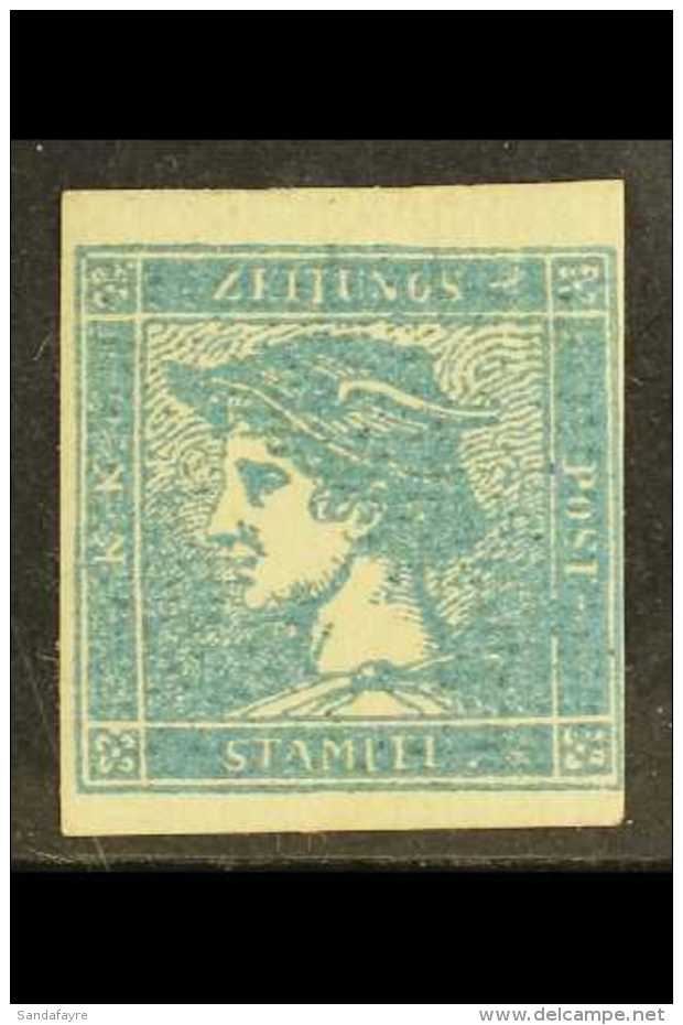 LOMBARDY VENETIA 1851 (3 Cent) Blue Mercury, Newspaper Stamp, On RIBBED PAPER, Sass 6, Superb Mint Og, Good... - Unclassified