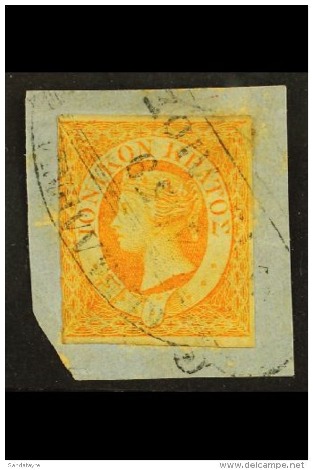 1859 (&frac12;d) Orange, SG 1, Fine Used On A Neat Piece Tied By Oval Cancel, Three Margins With Good Colour, And... - Isole Ioniche