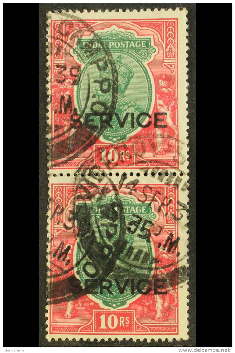 OFFICIAL 1931 10r Green And Scarlet, SG O120, Used Vertical Pair, A Scarce Multiple. For More Images, Please Visit... - Andere & Zonder Classificatie
