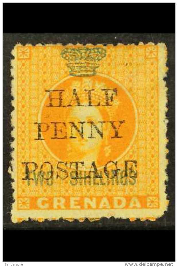 1888-91 &frac12;d On 2s Orange Revenue Stamp, Variety "WIDE SPACE", SG 43b, Fine Mint For More Images, Please... - Grenada (...-1974)