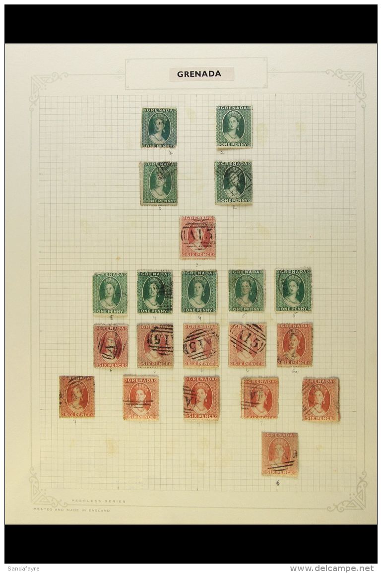 1861-1951 USED COLLECTION On Leaves, Begins With Chalon Types With Shades Inc 1861-62 1d (x4) &amp; 6d, 1863-71 1d... - Grenada (...-1974)