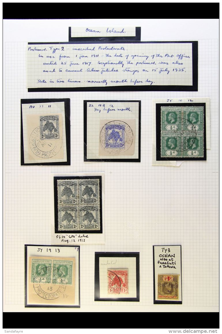 OCEAN ISLAND POSTMARKS 1910's Very Fine Used Group Of Stamps Cancelled With "Ocean Island / Gilbert &amp; Ellice... - Islas Gilbert Y Ellice (...-1979)