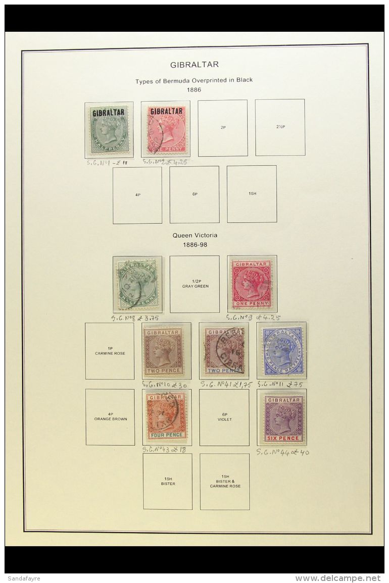 1886-1938 COLLECTION In Hingeless Mounts On Pages, Inc 1886 &frac12;d Opt Mint, 1886-87 2d Mint, 1889 To 75c On 1s... - Gibraltar