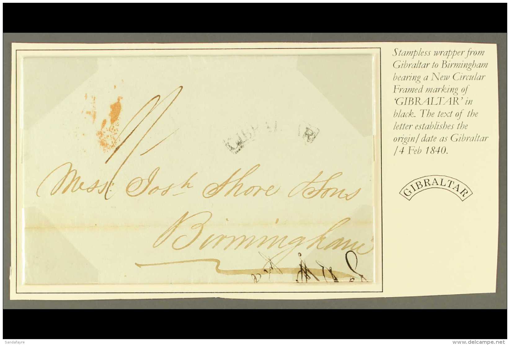 1840 (4 Feb) Entire From Malaga To Birmingham Bearing A Strike Of The "GIBRALTAR" Arc And Neat London Cds On... - Gibraltar