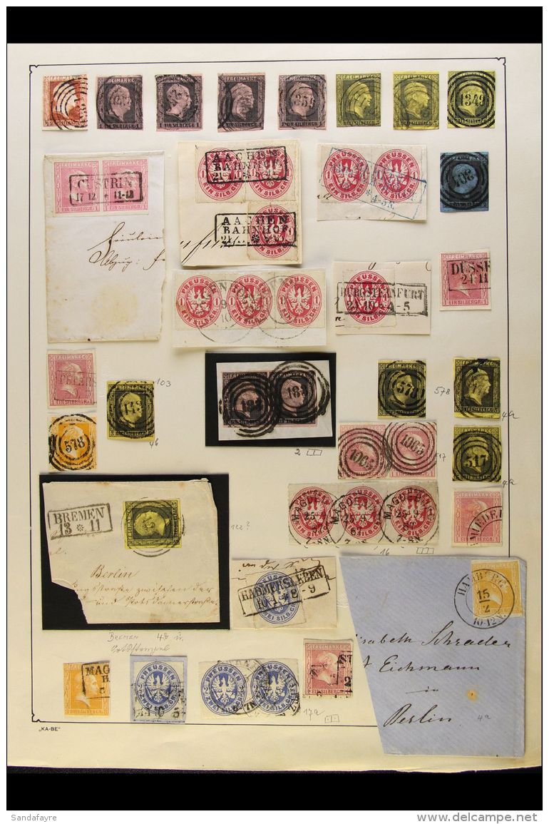 PRUSSIA 1850-1861 Attractive Used Collection On Old Album Leaf, Including Some Pairs/strips, With Several Stamps... - Sonstige & Ohne Zuordnung