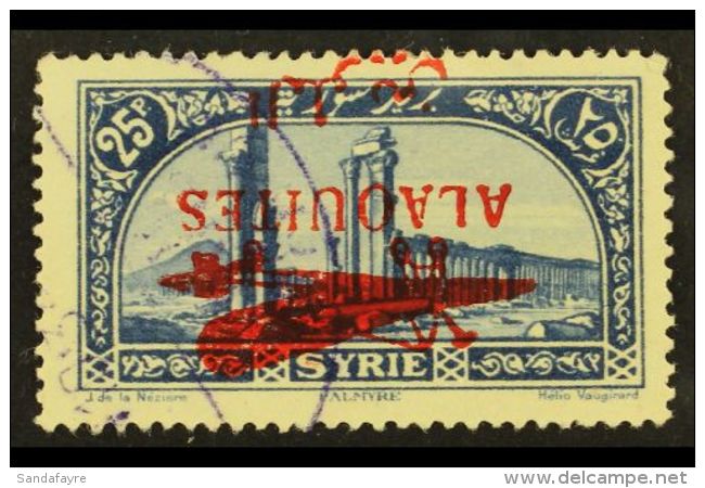 ALAOUITES 1929 25pi Bright Blue Air INVERTED OVERPRINT Variety (SG 61a, Yvert 16a), Very Fine Cds Used, Fresh. For... - Other & Unclassified