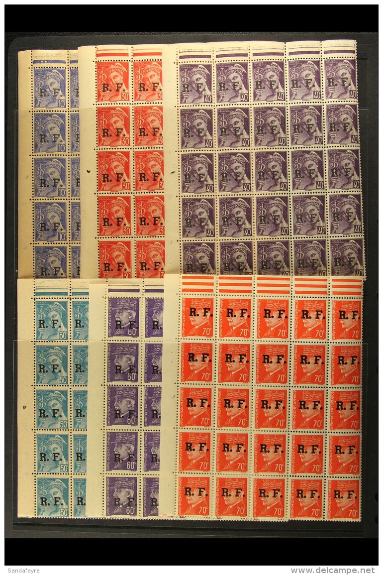 LIBERATION LOCAL OVERPRINTS LYON 1944 "R.F." Overprints Complete Set, Yvert 1/15, Never Hinged Mint Upper Left... - Other & Unclassified