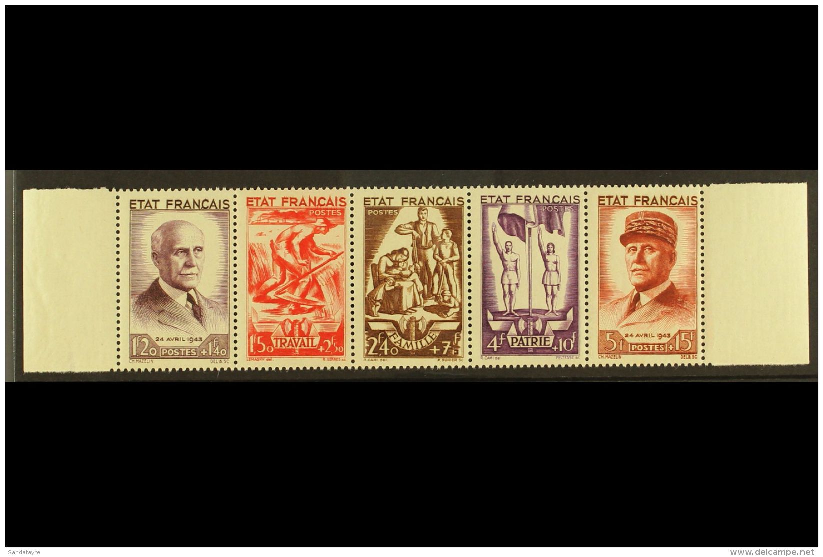 1943 (June) National Relief Fund Horizontal Se-tenant STRIP Of 5 (Yvert 580A, SG 780a), Never Hinged Mint, Fresh.... - Otros & Sin Clasificación