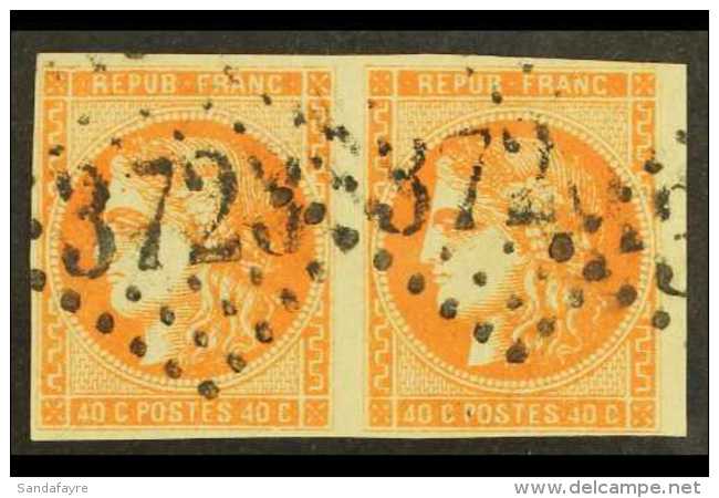 1870-71 40c Orange SG 177,  Yvert 48, Very Fine Used PAIR With 4 Good / Large Margins, Light Numeral Pmks &amp;... - Altri & Non Classificati