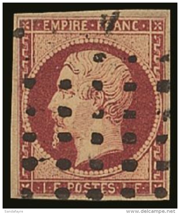 1853-61 1f. Carmine Napoleon Yv. 18, With Good Colour And Neat Dotted "Gros Points" Cancel, 4 Repaired Margins. ... - Altri & Non Classificati