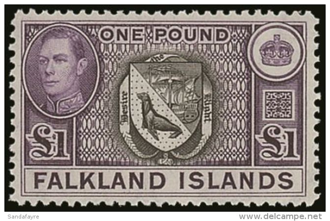 1938-50 &pound;1 Black And Violet Arms, SG 163, Never Hinged Mint. For More Images, Please Visit... - Islas Malvinas