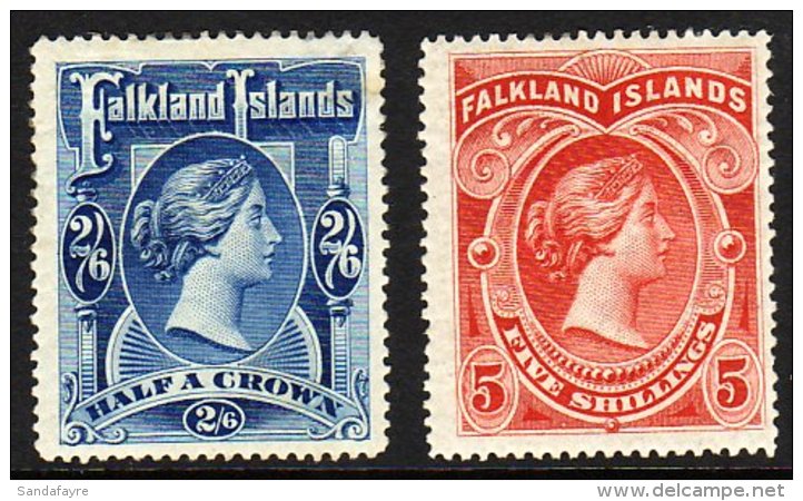 1898 2s 6d Deep Blue And 5s Red Queen Victoria, SG 41/2, Fine Mint With Some Gum Disturbance. (2 Stamps) For More... - Falkland