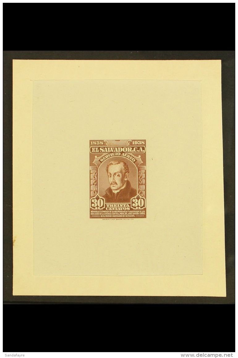 1938 SUNKEN DIE PROOF For The 30c Jose Simeon Canas Air Value, As SG 890 Or Scott C64, Printed In The Issued... - El Salvador