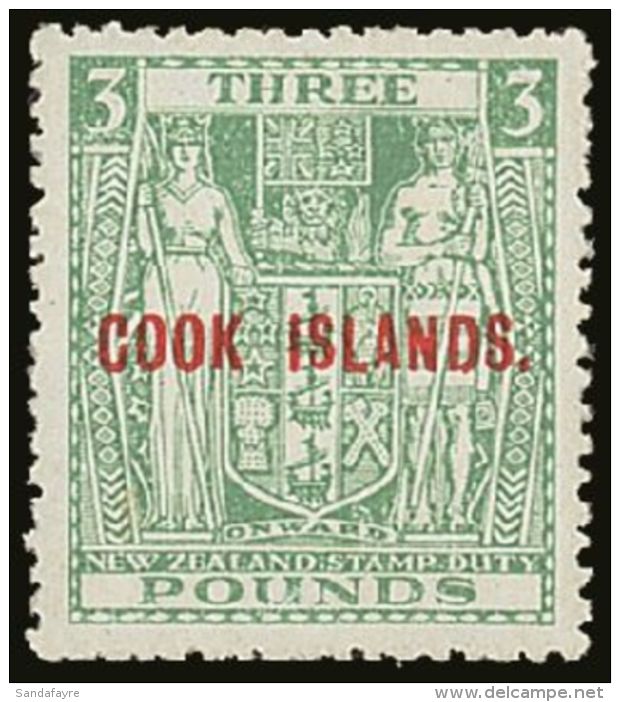 1936-44 &pound;3 Green "Arms" On Wiggins Teape Paper, SG 123b, Very Fine NHM. For More Images, Please Visit... - Islas Cook