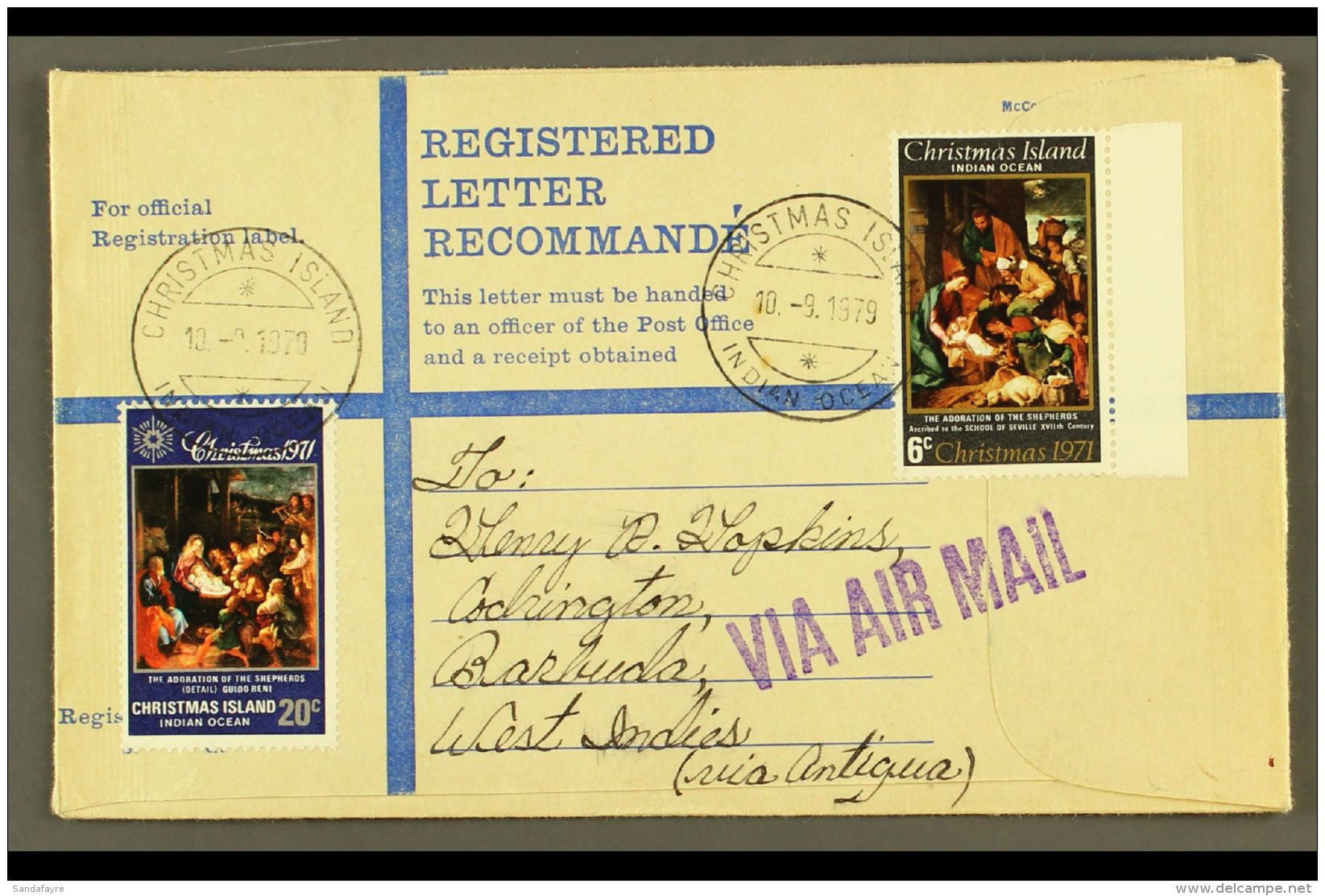 1979 REGISTERED ENVELOPE TO THE WEST INDIES Rare Usage Of A Plain Registered Envelope Addressed To Barbuda,... - Christmaseiland