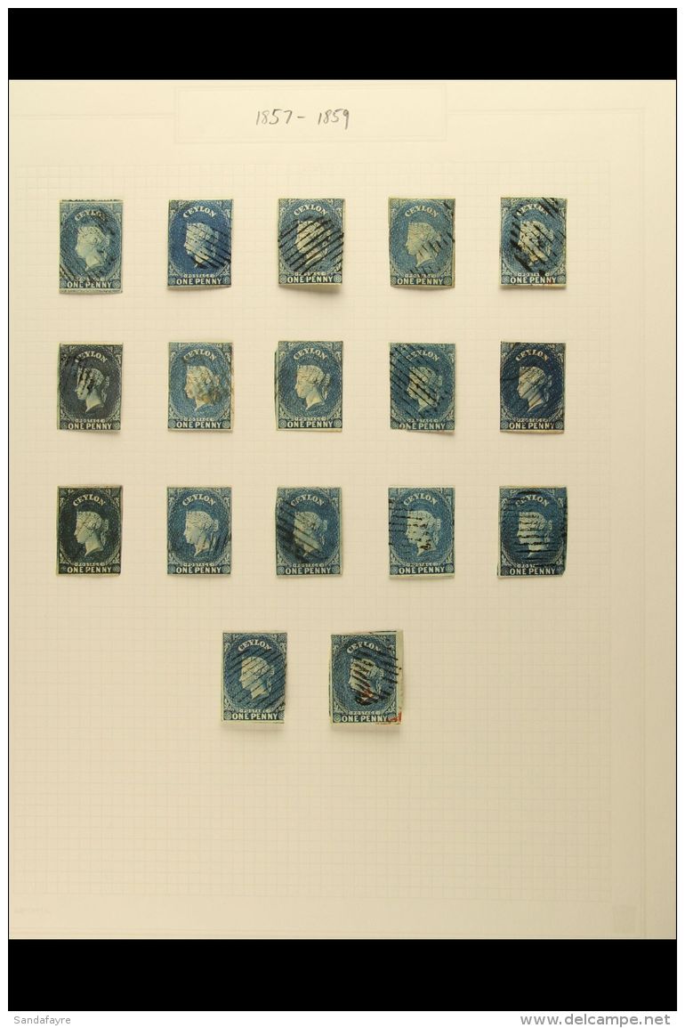 1857-59 IMPERFS USED COLLECTION With Shades On Leaves, Comprising 1857-59 1d Blue (x17), 2d Green (x15), 5d... - Ceylon (...-1947)