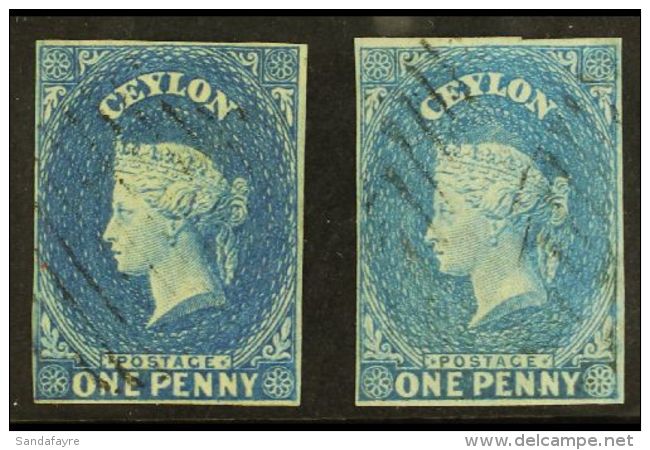 1857-59 1d Deep Blue &amp; 1d Blue, SG 2/2a, Both Very Fine Lightly Used With 4 Neat Margins. (2 Stamps) For More... - Ceylon (...-1947)