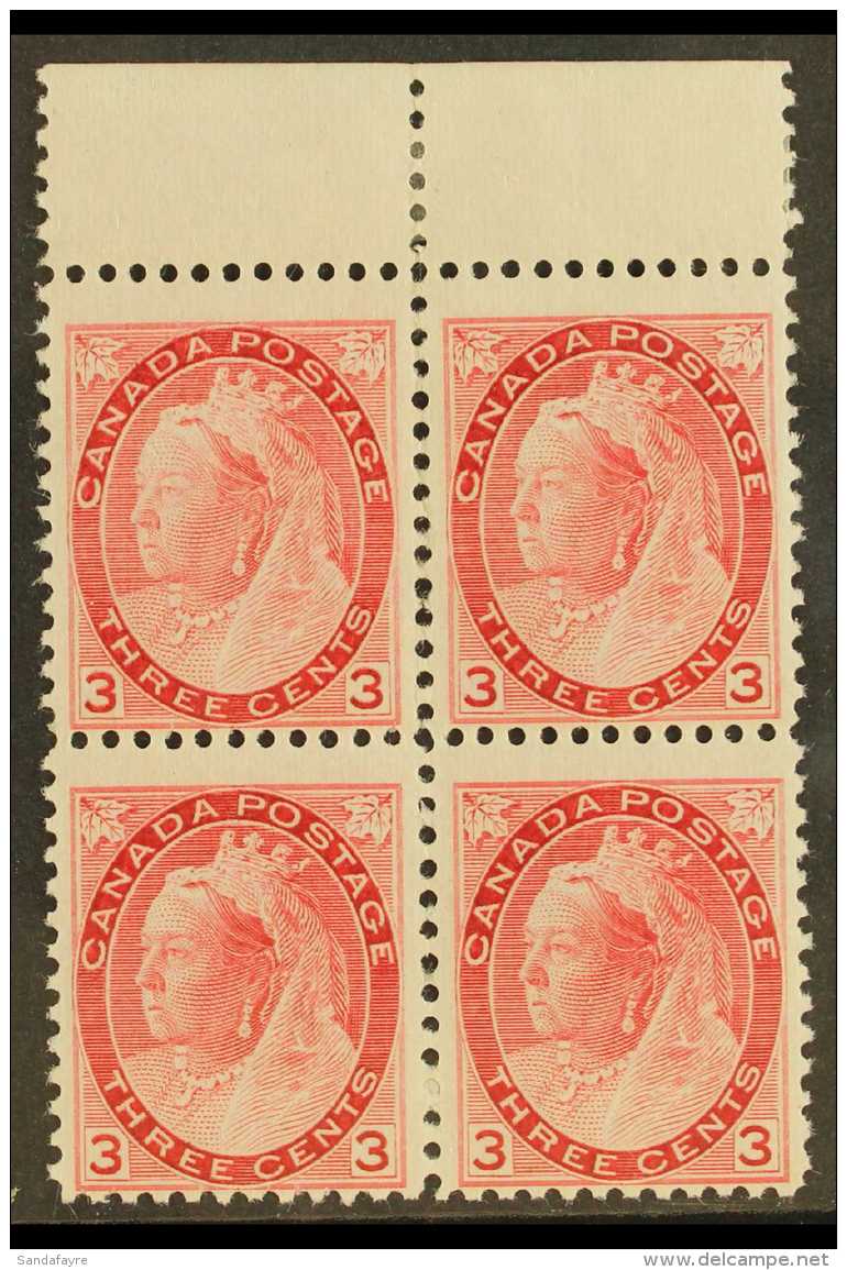 1898 3c Rose-carmine, SG 156, Never Hinged Mint BLOCK OF FOUR From The Top Of The Sheet. For More Images, Please... - Other & Unclassified