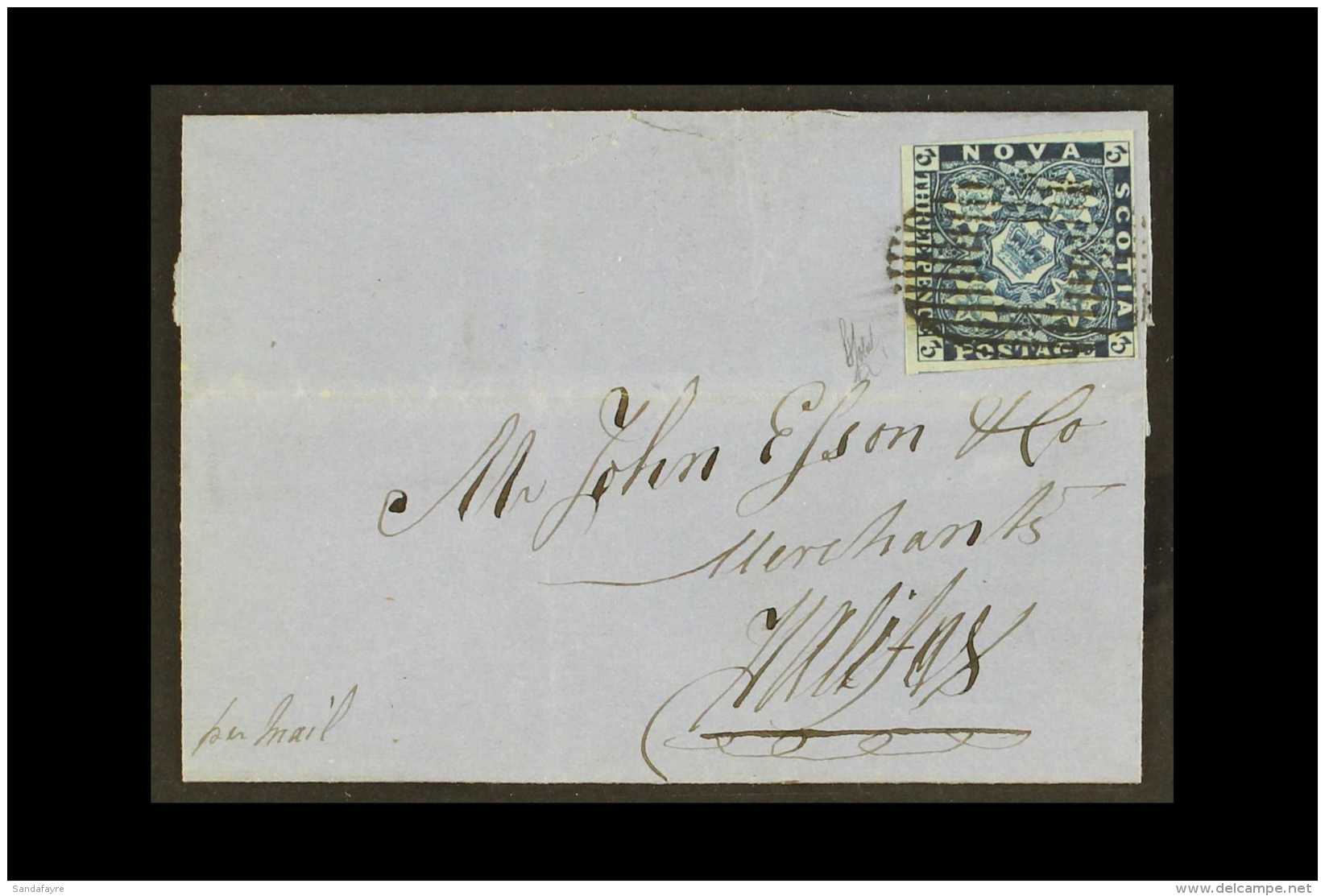 1851 3d Deep Blue (SG 2) Very Fine Example Tied To Small Letter Sheet By Oval Grid Cancellation, Sent From Windsor... - Otros & Sin Clasificación