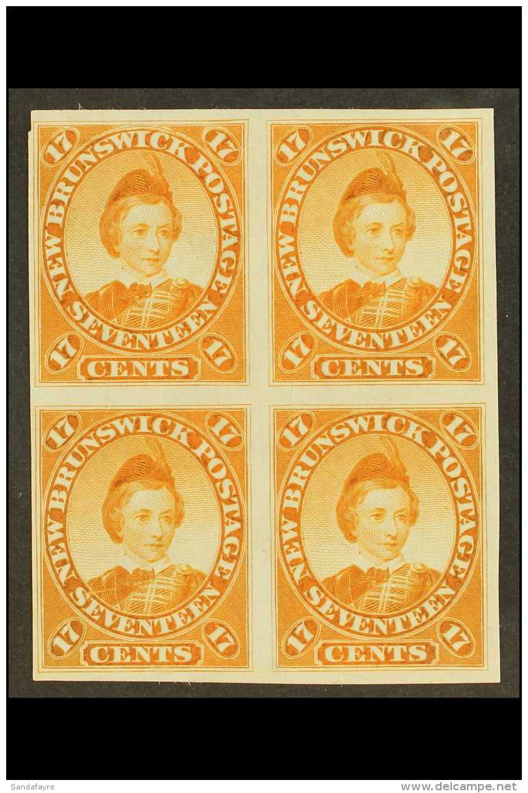 1860-63 17c Prince Of Wales IMPERF PROOF BLOCK OF FOUR In Orange (issued In Black) On India Paper. Spectacular... - Altri & Non Classificati