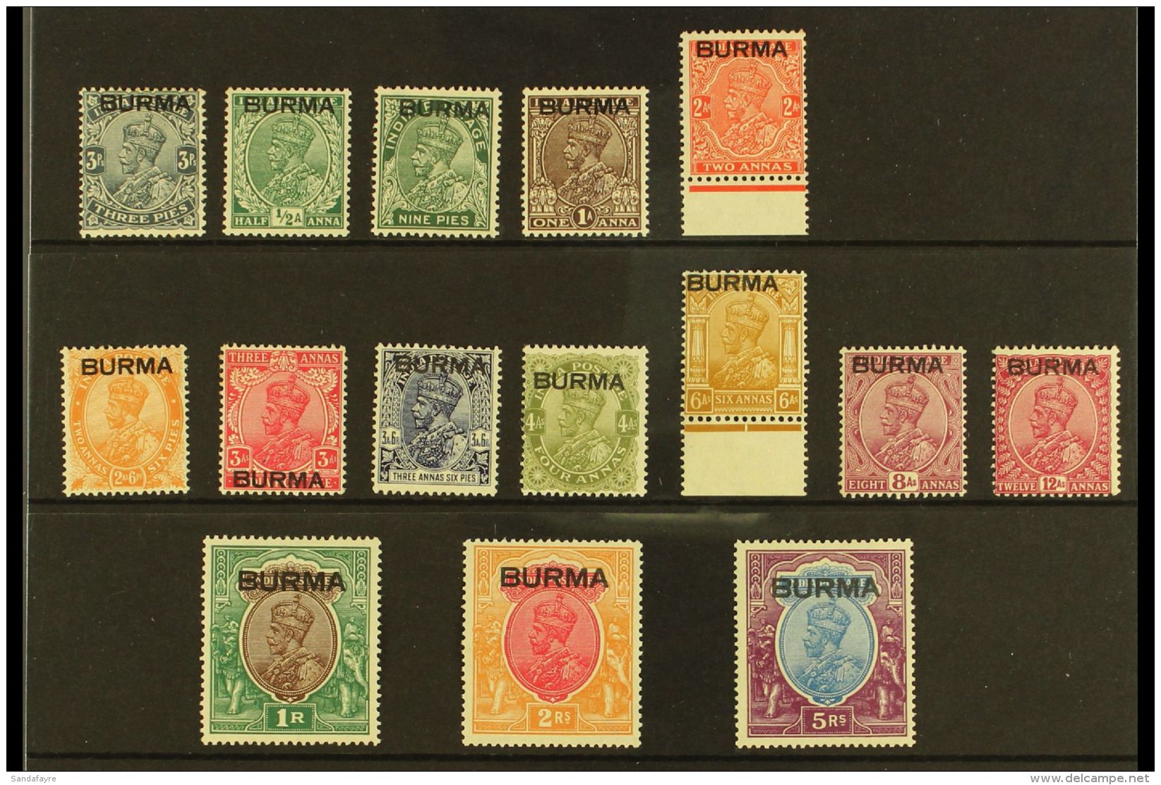 1937 KGV India Opt'd Set To 5r, SG 1/15, Very Fine Mint (15 Stamps) For More Images, Please Visit... - Burma (...-1947)