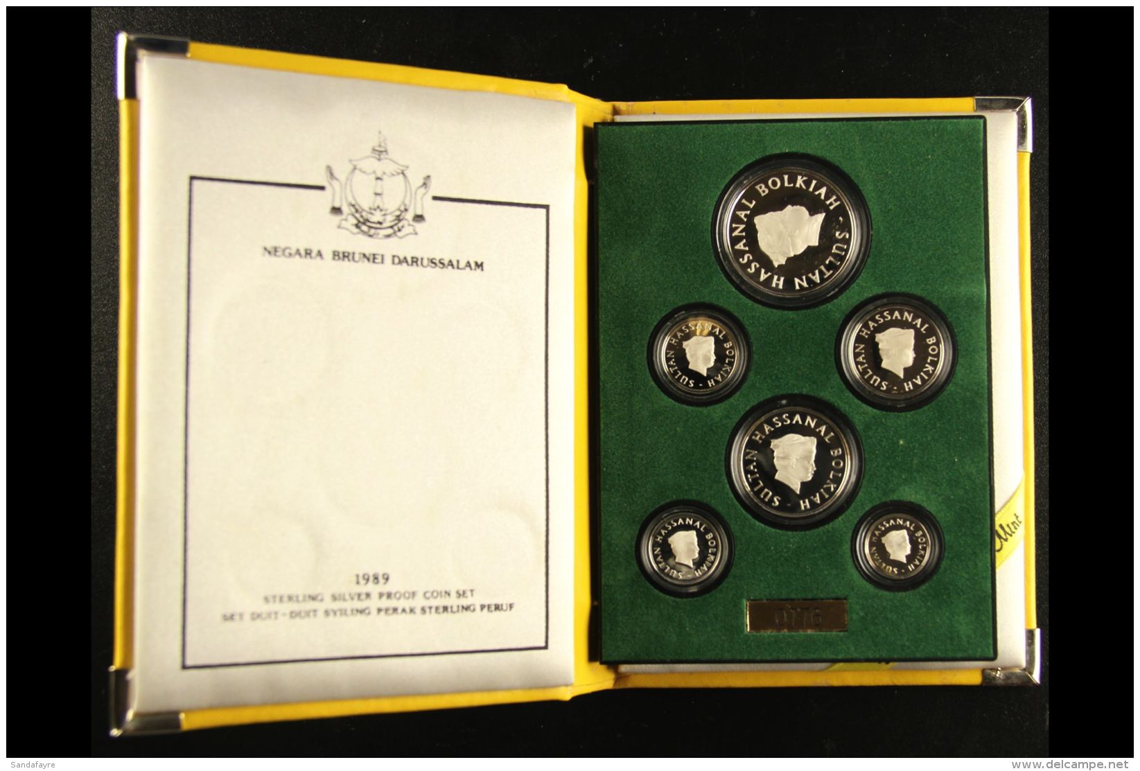 1989 STERLING SILVER PROOF COIN SET. Set Of Six Different Silver Proof Coins With Values Between 1c And $1 In A... - Brunei (...-1984)