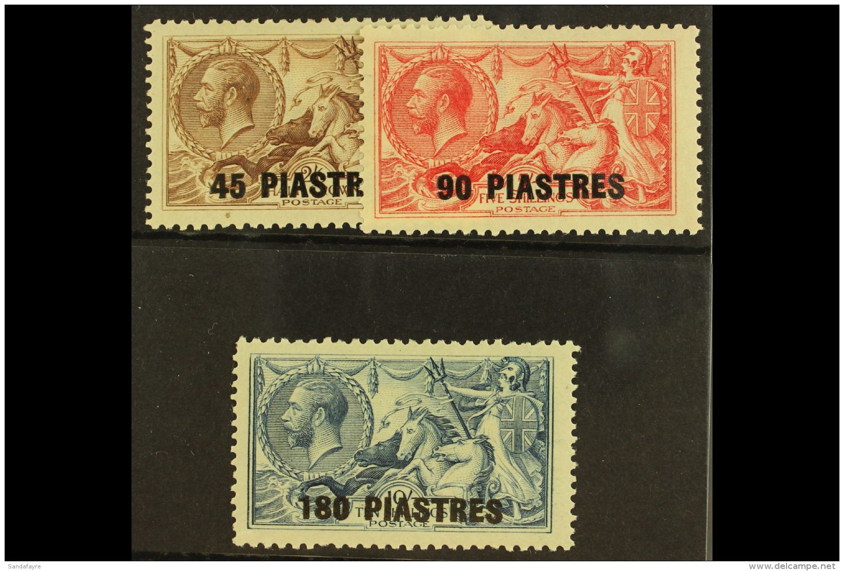 1921 45pi On 2s 6d, 90pi On 5s Rose Carmine And 180pi On 10s Dull Grey Blue, SG 48/50, Very Fine Mint. (3 Stamps)... - Levante Britannico