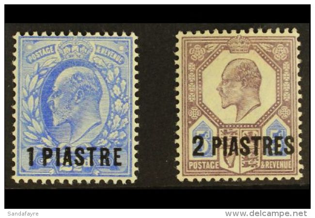 1905 - 08 1pi On 2&frac12;d Ultra And 2pi On 5d Dull Purple And Ultra, SG 13/14, Very Fine Mint. (2 Stamps) For... - Levante Britannico