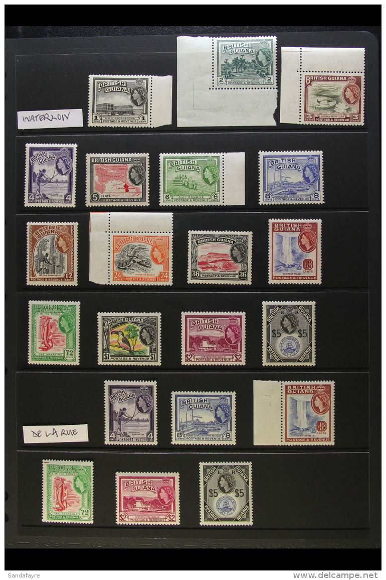 1954-63 Waterlow Definitives Complete Set (SG 331/45), Plus De La Rue 4c, 8c, 48c, 72c, $2 And $5 (SG 334a, 337a,... - Guyana Britannica (...-1966)