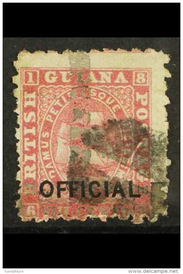 1878 PROVISIONAL (2c) On 8c Rose, SG 146, Official Stamp With Bar Overprint, Usual Rough Perfs. Scarce Used Stamp... - Guayana Británica (...-1966)