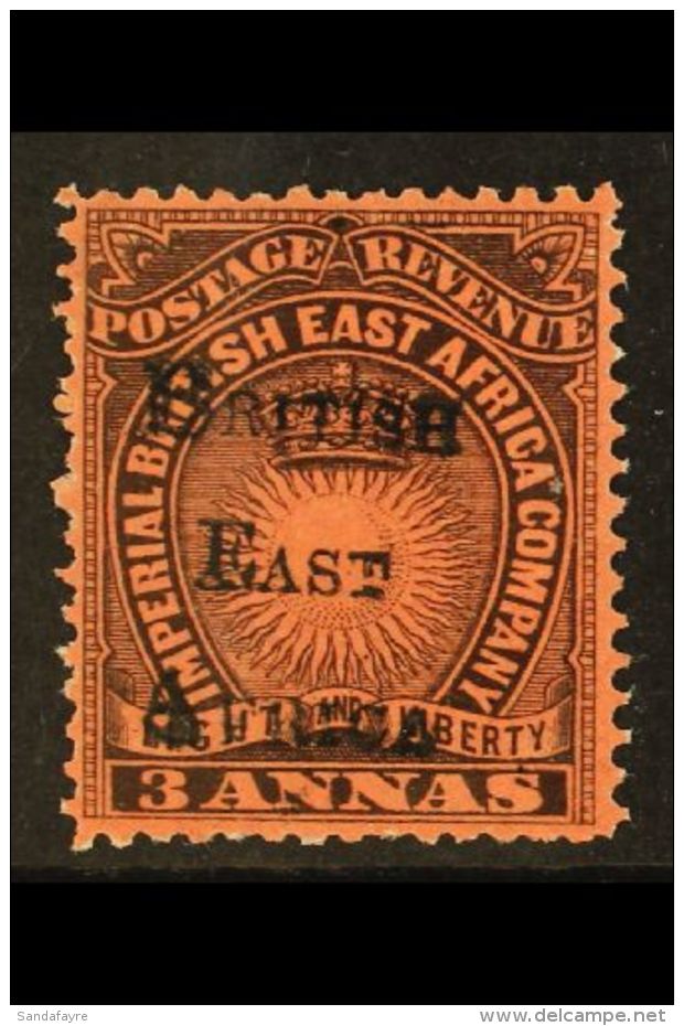 1895 3a Black &amp; Dull Red, SG 37, Mint With OG, Signed Holcombe For More Images, Please Visit... - British East Africa