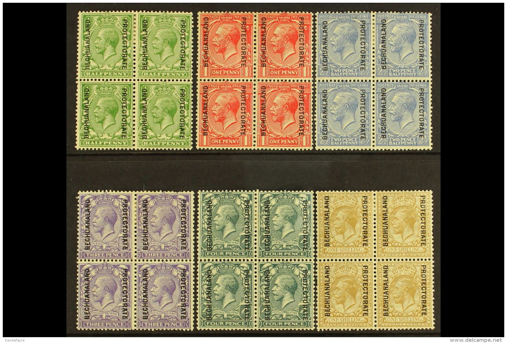 1913-24 (wmk Simple Cypher) &frac12;d, 1d, 2&frac12;d, 3d, 4d And 1s (between SG 73 &amp; 82), Mint BLOCKS OF... - Otros & Sin Clasificación