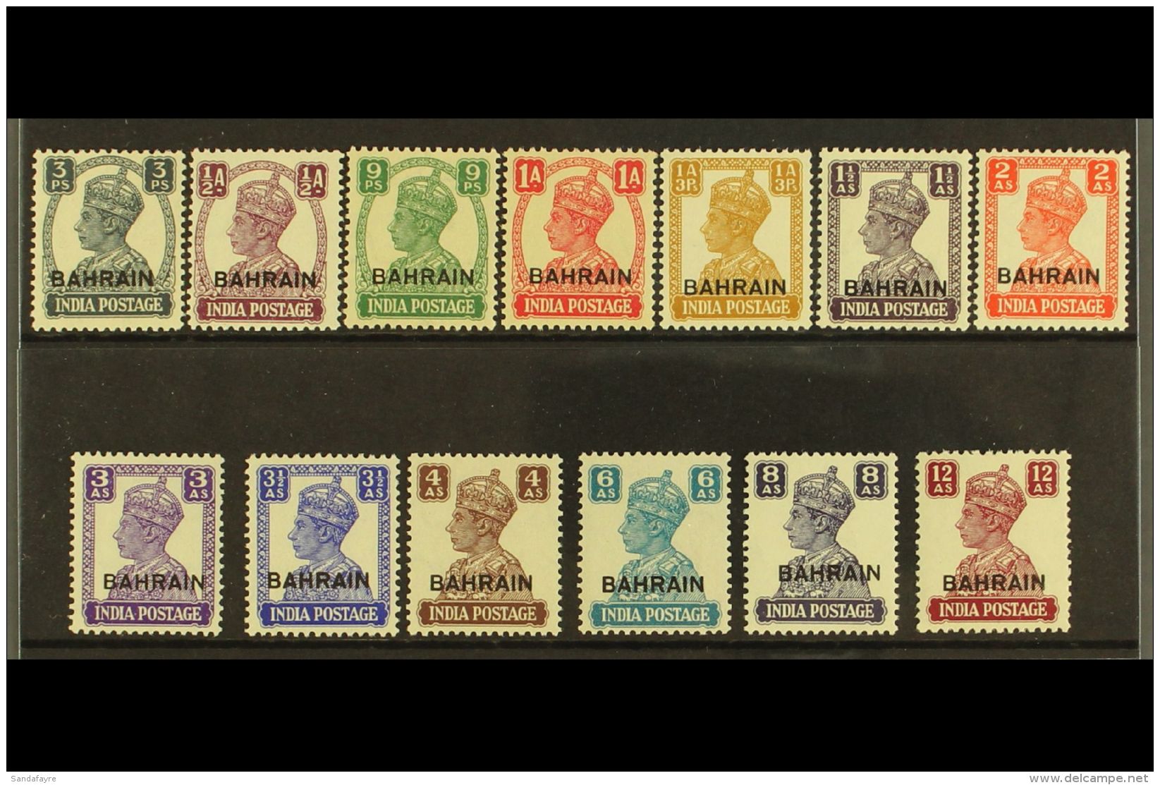 1942-5 KGVI India With "BAHRAIN" Overprints, Complete Set, SG 38/50, Never Hinged Mint (13). For More Images,... - Bahrain (...-1965)