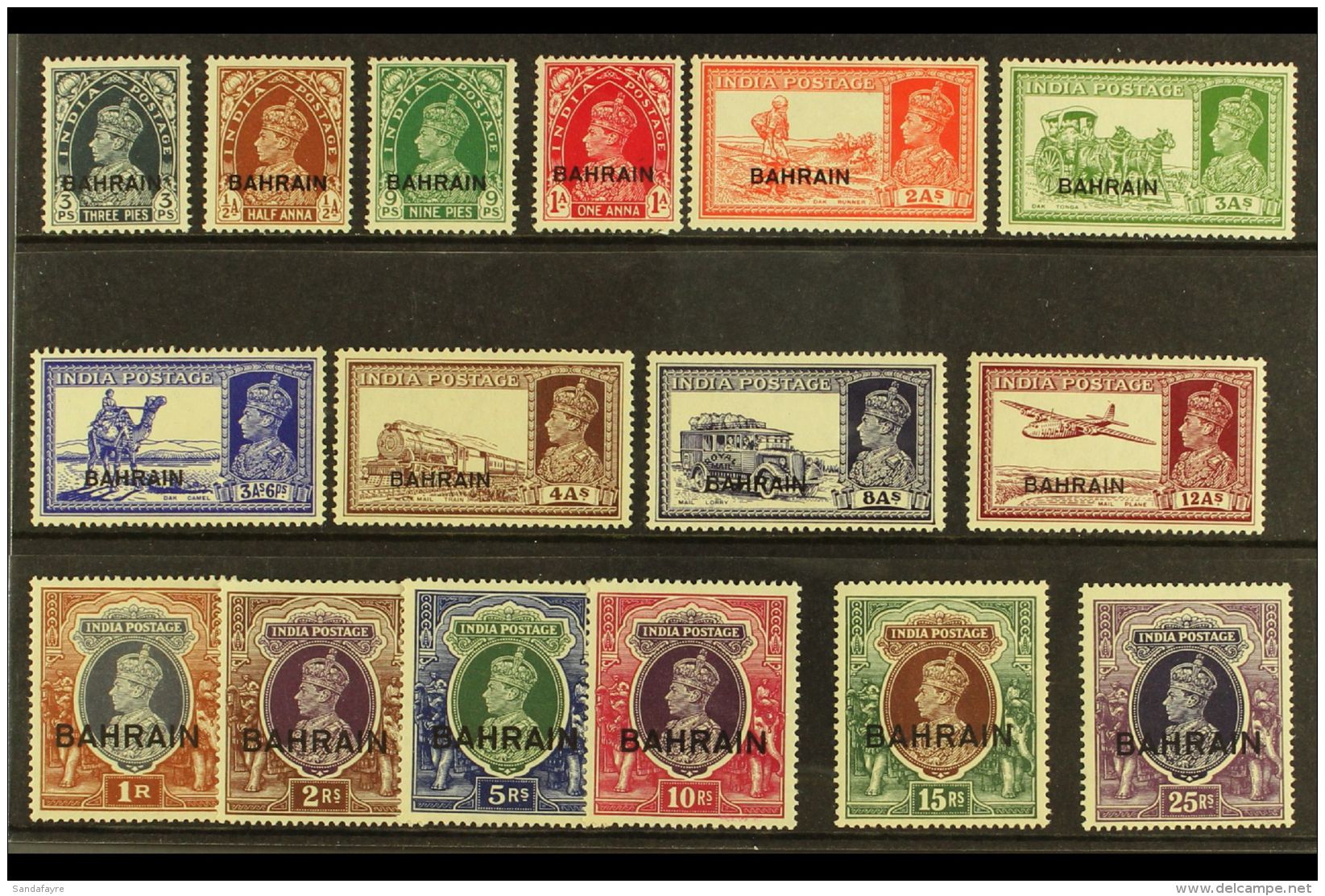 1938 - 1941 Geo VI Set Complete, SG 20/37, 15r Wmk Inverted, Very Fine And Fresh Mint. (16 Stamps) For More... - Bahrain (...-1965)
