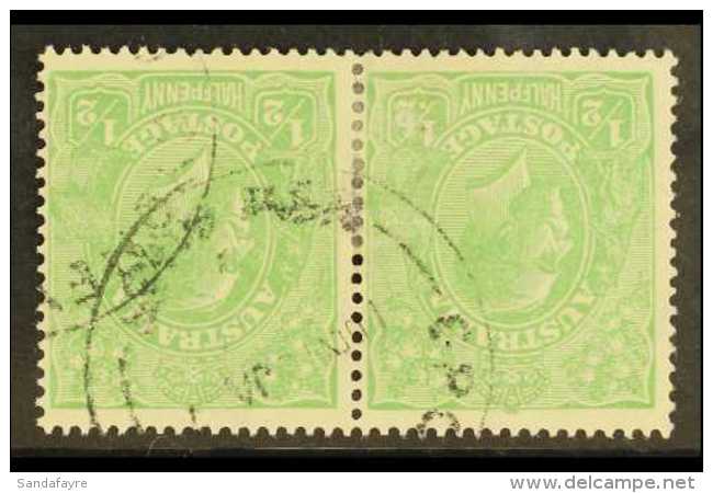 1918-20 &frac12;d Green WATERMARK INVERTED Variety, SG 48w, Fine Cds Used Horizontal PAIR With One Stamp Showing... - Otros & Sin Clasificación