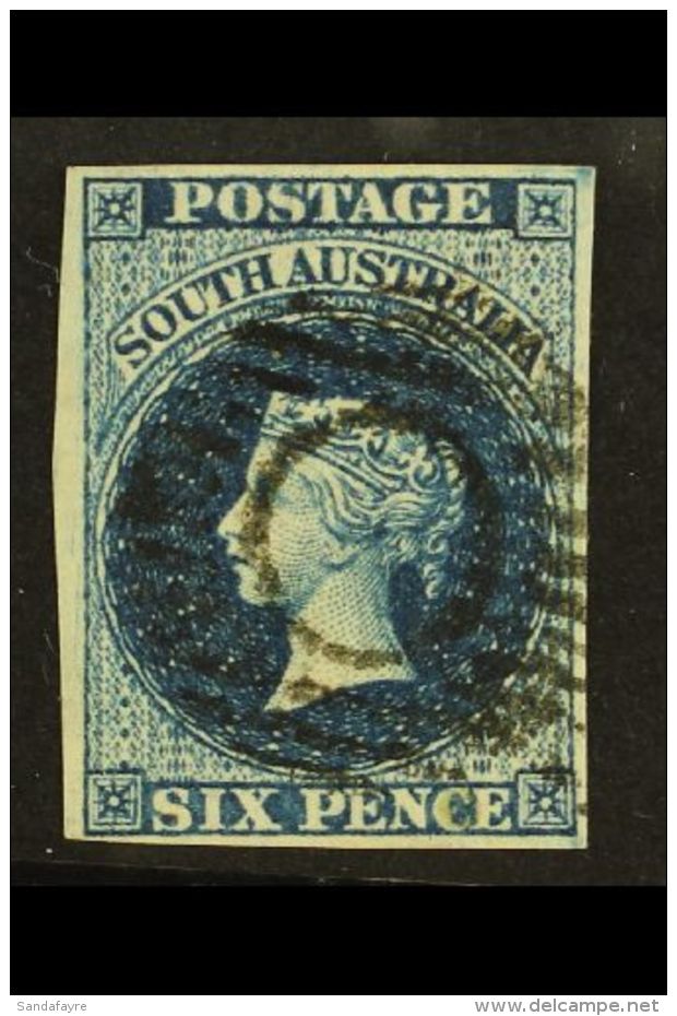 SOUTH AUSTRALIA 1855 6d Deep Blue, Wmk Large Star, Imperf, SG 3, Fine Used, Four Margins. For More Images, Please... - Andere & Zonder Classificatie