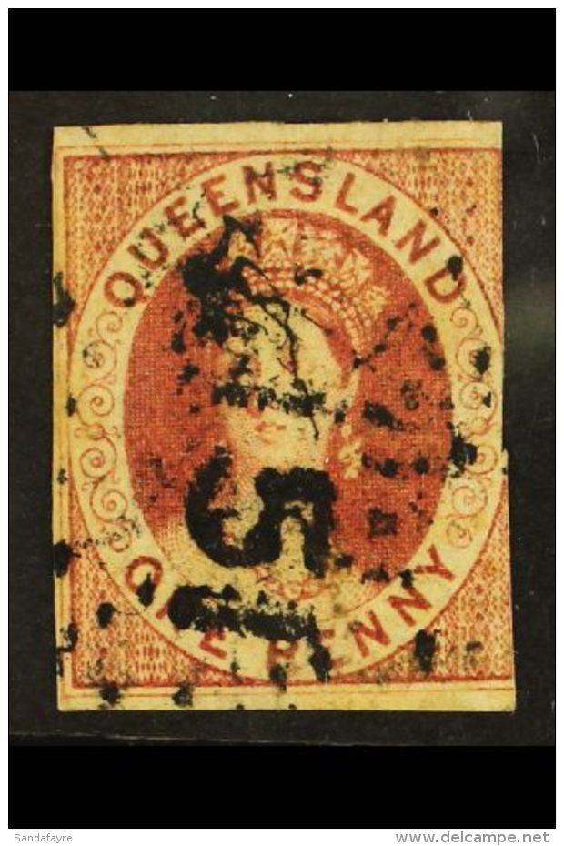 QUEENSLAND 1860 1s Carmine-rose Imperf, SG 1, Used, Three Margins, Cat &pound;800. For More Images, Please Visit... - Andere & Zonder Classificatie
