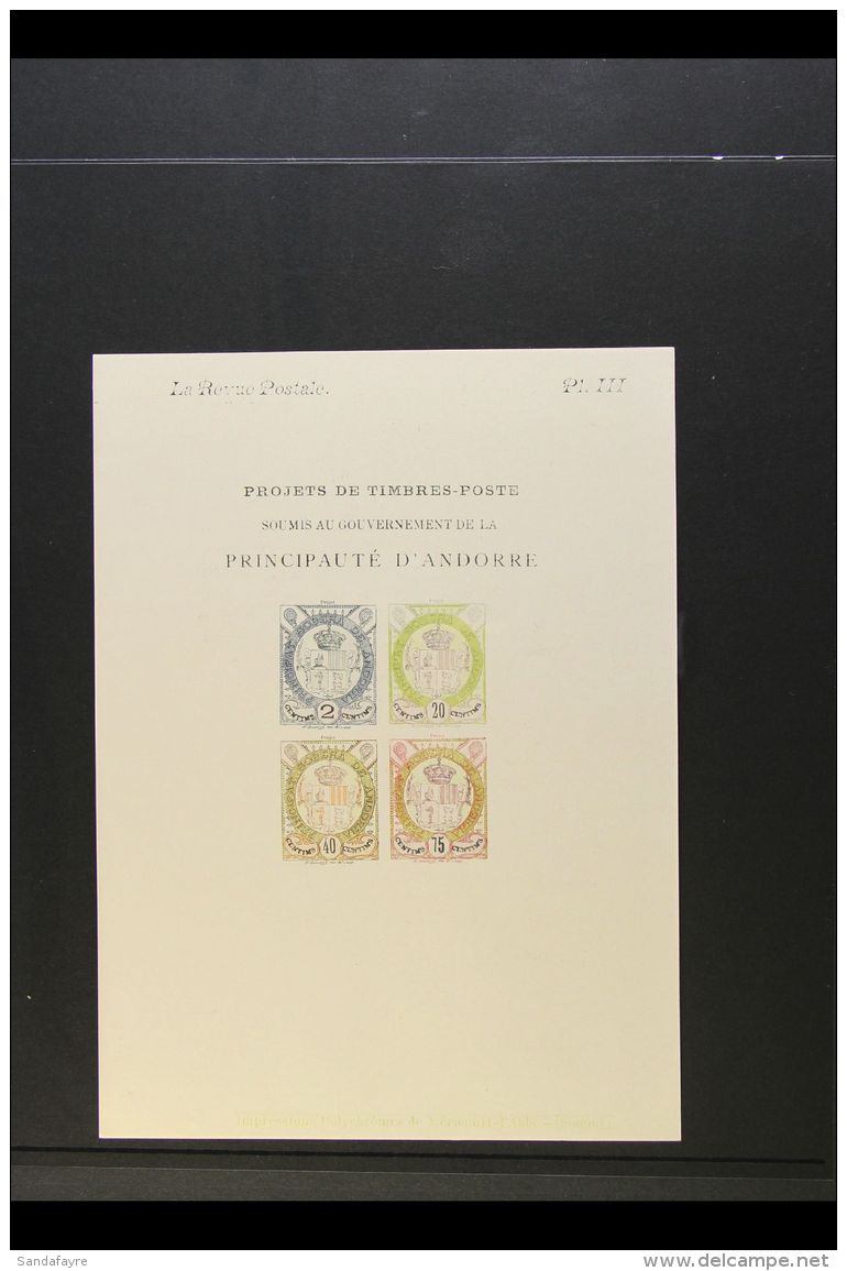 1910 DOUCHET ESSAY. 'Crown &amp; Coat Of Arms' Design Imperf Mini-sheet Containing 2c, 20c, 40c &amp; 75c Values,... - Otros & Sin Clasificación